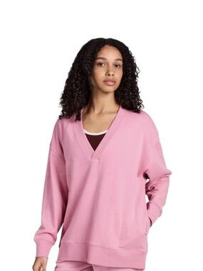 Champion Women's Tunic Pullover V-Neck Sweatshirt Cosmic Pink Long Sleeve XS